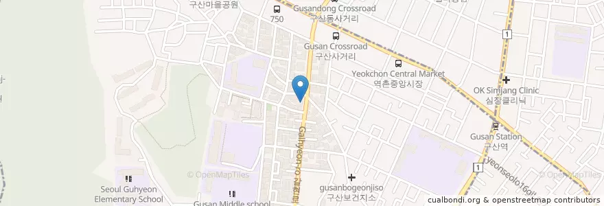 Mapa de ubicacion de 참숯 숯불갈비 1번지 en Corée Du Sud, Séoul, 은평구, 구산동.