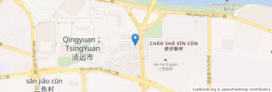 Mapa de ubicacion de 湘村馆 en Китай, Гуандун, Цинъюань, 清城区 (Qingcheng), 洲心街办.