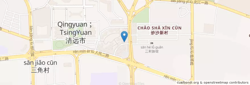 Mapa de ubicacion de 清远鸡村 en China, Guangdong, Qingyuan City, Qingcheng District, Zhouxin Street.