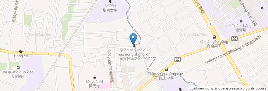 Mapa de ubicacion de 元寶社區活動中心 en 타이완, 타이난 시, 융캉구.