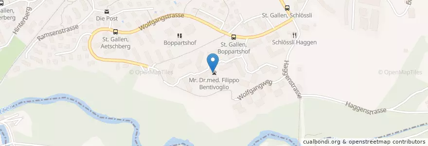 Mapa de ubicacion de Mr. Dr.med. Filippo Bentivoglio en Schweiz/Suisse/Svizzera/Svizra, Appenzell Ausserrhoden, Sankt Gallen, Wahlkreis St. Gallen, St. Gallen.