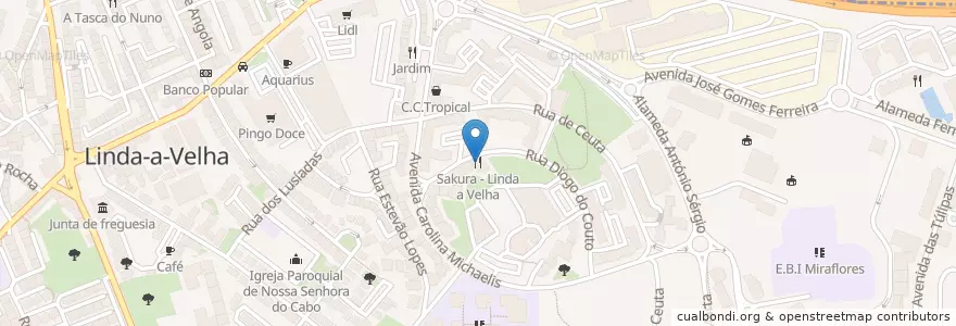 Mapa de ubicacion de Sakura (Linda a Velha) en 葡萄牙, Área Metropolitana De Lisboa, Lisboa, Grande Lisboa, Oeiras, Algés, Linda-A-Velha E Cruz Quebrada-Dafundo.