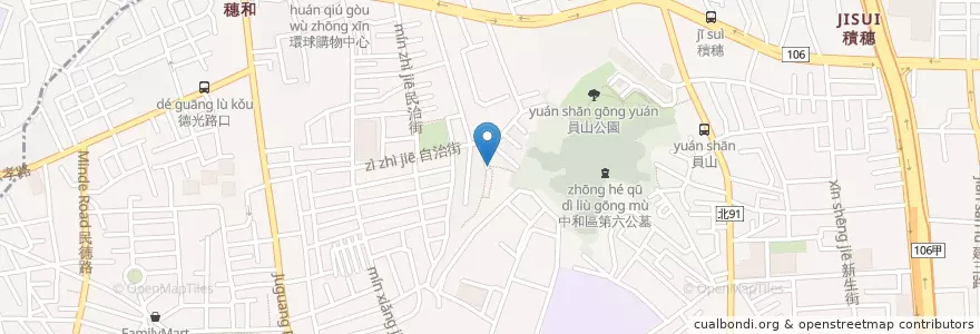 Mapa de ubicacion de 中和員山廣福宮 en Taiwan, Nuova Taipei, Džonghė, Distretto Di Banqiao.
