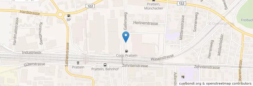 Mapa de ubicacion de Coop Tankstelle en Svizzera, Basilea Campagna, Bezirk Liestal, Pratteln.