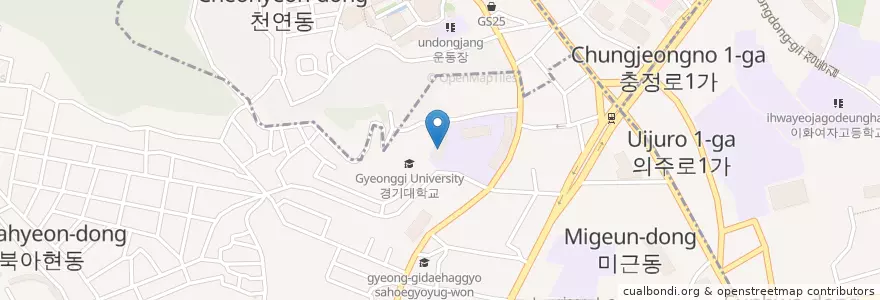 Mapa de ubicacion de 경기초등학교 en Güney Kore, Seul, 서대문구, 충현동.