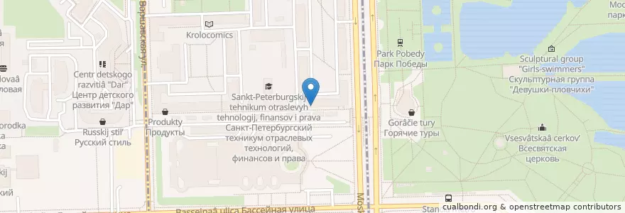 Mapa de ubicacion de Pizza Hut en ロシア, 北西連邦管区, レニングラード州, サンクト ペテルブルク, Московский Район, Округ Московская Застава.