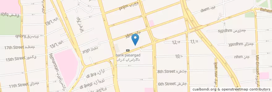 Mapa de ubicacion de بانک پاسارگاد en إیران, طهران, مقاطعة طهران, طهران, بخش مرکزی شهرستان تهران.