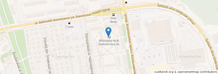 Mapa de ubicacion de Библиотека №36 en ロシア, ウラル連邦管区, スヴェルドロフスク州, エカテリンブルク管区.