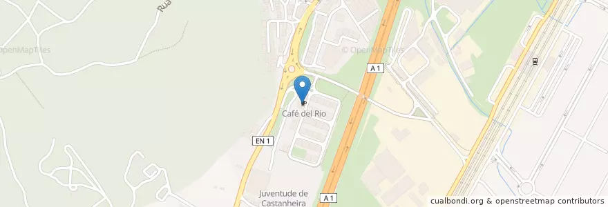 Mapa de ubicacion de Café del Rio en پرتغال, Área Metropolitana De Lisboa, Lisboa, Grande Lisboa, Vila Franca De Xira, Castanheira Do Ribatejo E Cachoeiras.