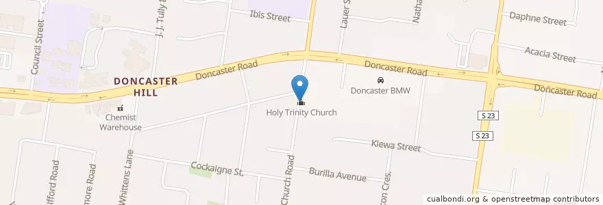 Mapa de ubicacion de Holy Trinity Church en Austrália, Victoria, City Of Manningham.