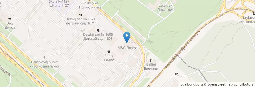 Mapa de ubicacion de M&G Fitness en 러시아, Центральный Федеральный Округ, Москва, Западный Административный Округ, Район Крылатское.