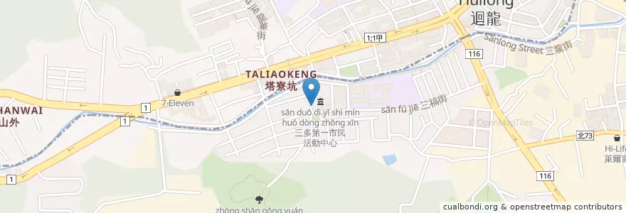 Mapa de ubicacion de First of Sanduo Civil Activity Center en Taiwan, New Taipei, Shulin District.