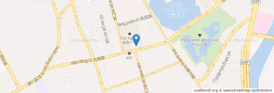 Mapa de ubicacion de KFC en 中国, 広東省, 清遠市, 清城区 (Qingcheng), 凤城街办.