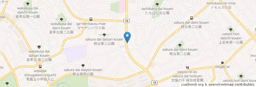 Mapa de ubicacion de 桜が丘珈琲 en Japan, Kanagawa Prefecture, Yokohama, Aoba Ward.