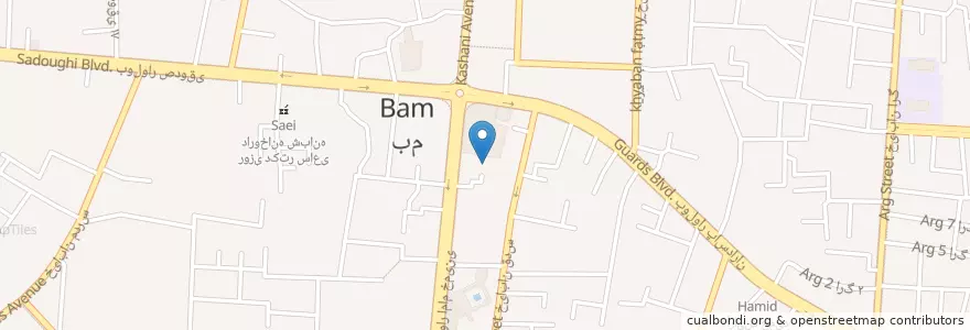 Mapa de ubicacion de حسینیه ابوالفضل قصر حمید بم en イラン, ケルマーン, شهرستان بم, بخش مرکزی شهرستان بم, بم.