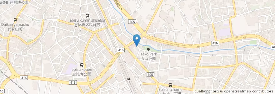 Mapa de ubicacion de Ebisu-yokochō en Japón, Tokio, Shibuya, Ebisu.