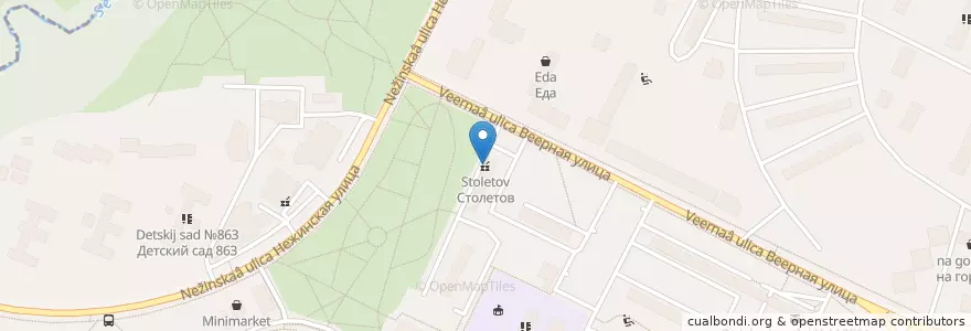 Mapa de ubicacion de Столетов en ロシア, 中央連邦管区, モスクワ, Западный Административный Округ, Район Очаково-Матвеевское.
