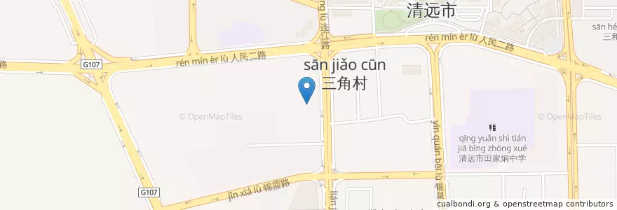 Mapa de ubicacion de 三角市场 en 中国, 广东省, 清远市 (Qingyuan), 清城区 (Qingcheng), 洲心街办.