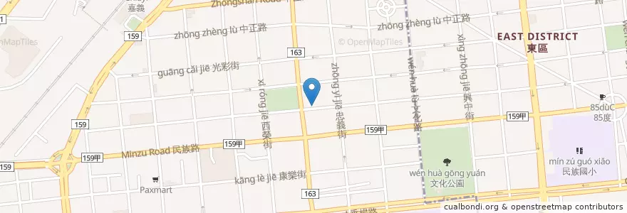 Mapa de ubicacion de 嘉義市立圖書館黃賓紀念圖書館 en تایوان, 臺灣省, 嘉義市, 嘉義縣, 西區.