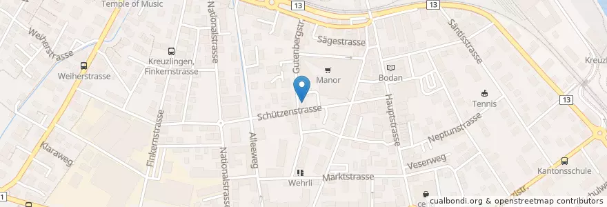 Mapa de ubicacion de Familienzentrum Gutenberg en Schweiz/Suisse/Svizzera/Svizra, Thurgau, Bezirk Kreuzlingen, Kreuzlingen.