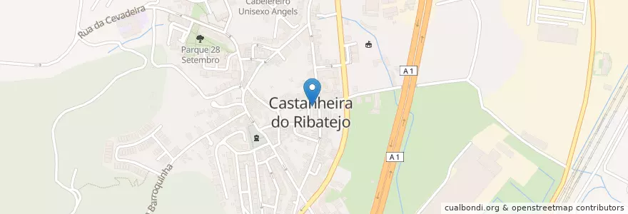 Mapa de ubicacion de Biblioteca Pública Fernando Gomes de Sousa en پرتغال, Área Metropolitana De Lisboa, Lisboa, Grande Lisboa, Vila Franca De Xira, Castanheira Do Ribatejo E Cachoeiras.