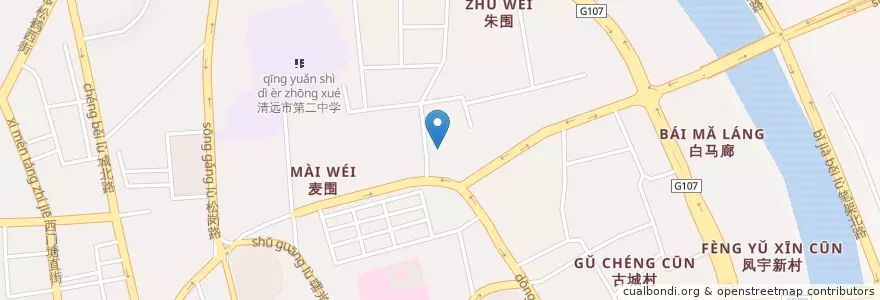 Mapa de ubicacion de 古城小学 en China, Guangdong, 清远市 (Qingyuan), 清城区 (Qingcheng), 凤城街办.