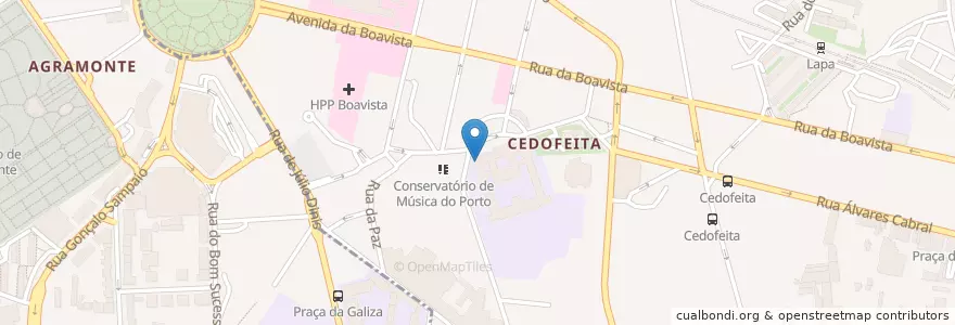 Mapa de ubicacion de Conservatório de Música do Porto en Portugal, Norte, Área Metropolitana Do Porto, Porto, Porto, Cedofeita, Santo Ildefonso, Sé, Miragaia, São Nicolau E Vitória.
