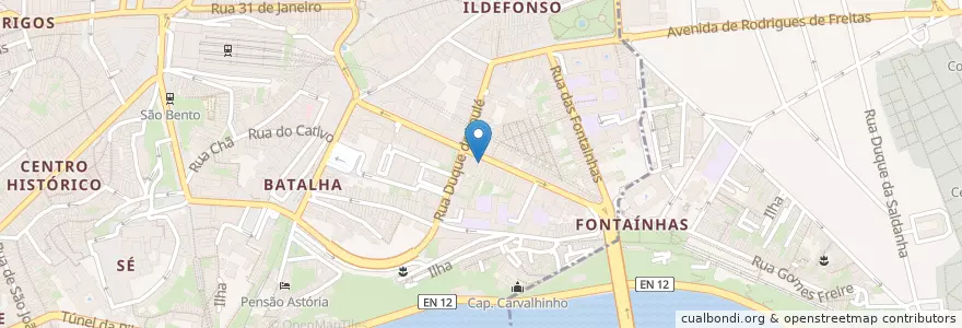 Mapa de ubicacion de A Minhota en Portugal, Norte, Área Metropolitana Do Porto, Porto, Porto, Cedofeita, Santo Ildefonso, Sé, Miragaia, São Nicolau E Vitória.