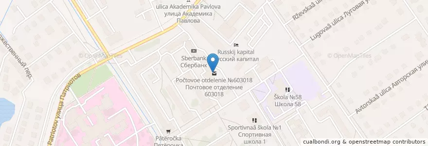 Mapa de ubicacion de Почтовое отделение №603018 en ロシア, 沿ヴォルガ連邦管区, ニジニ・ノヴゴロド州, ニジニ・ノヴゴロド管区.