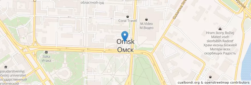 Mapa de ubicacion de Омск 644099 en Russland, Föderationskreis Sibirien, Oblast Omsk, Омский Район, Городской Округ Омск.