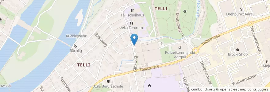 Mapa de ubicacion de Telli Egge (Malibu) en سويسرا, Aargau, Bezirk Aarau, Aarau.