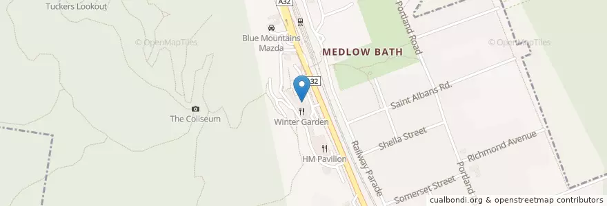Mapa de ubicacion de Wintergarden, The Salon Du, Echose Restaurant & bar, Darley's Restaurant & Bar - Hydro Majestic en Australie, Nouvelle Galles Du Sud, Sydney, Blue Mountains City Council.