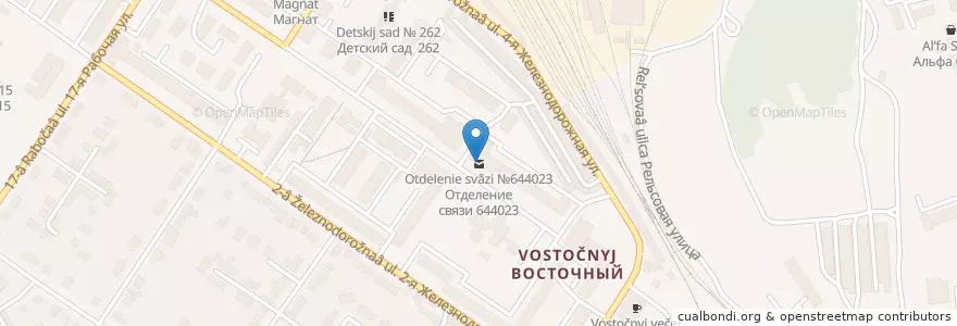 Mapa de ubicacion de Омск 644023 en Russie, District Fédéral Sibérien, Oblast D'Omsk, Омский Район, Городской Округ Омск.