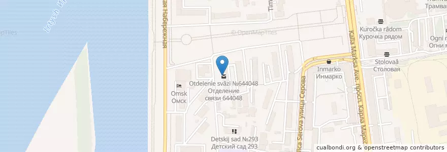 Mapa de ubicacion de Омск 644048 en ロシア, シベリア連邦管区, オムスク州, オムスク地区, オムスク管区.