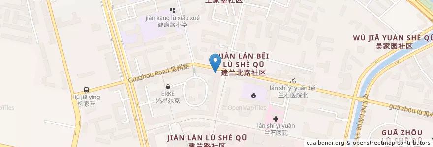 Mapa de ubicacion de 亚欣大药店 en 中国, 甘粛省, 蘭州市, 七里河区, 建兰路街道.