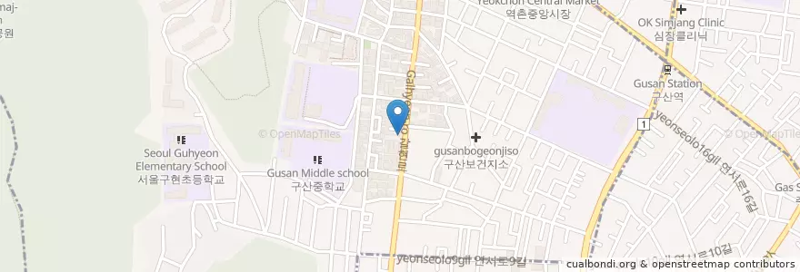 Mapa de ubicacion de 투마리치킨 구산점 en کره جنوبی, سئول, 은평구, 구산동.