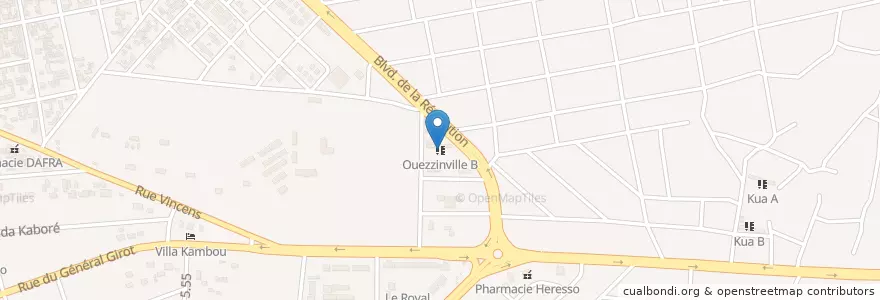 Mapa de ubicacion de Ouezzinville B en 布基纳法索, Hauts-Bassins, Houet.