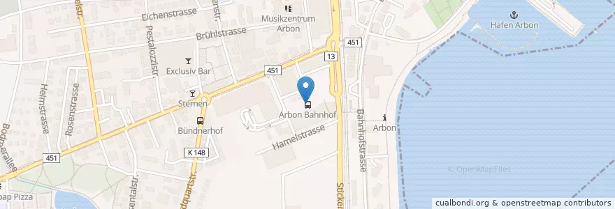 Mapa de ubicacion de Arbon, Bahnhof en Schweiz/Suisse/Svizzera/Svizra, Thurgau, Bezirk Arbon, Arbon.