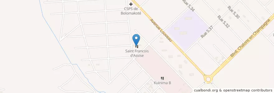 Mapa de ubicacion de Saint Francois d'Assise en Burkina Faso, Hauts-Bassins, Houet.