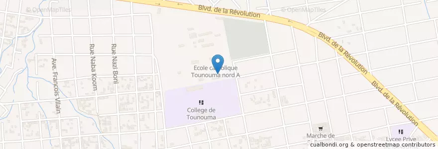 Mapa de ubicacion de Ecole catholique Tounouma nord B en بوركينا فاسو, ارتفاع أحواض, Houet.