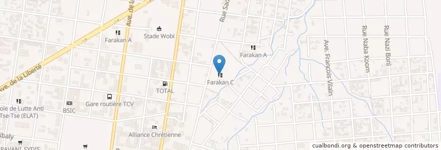 Mapa de ubicacion de Farakan C en بورکینافاسو, Hauts-Bassins, Houet.