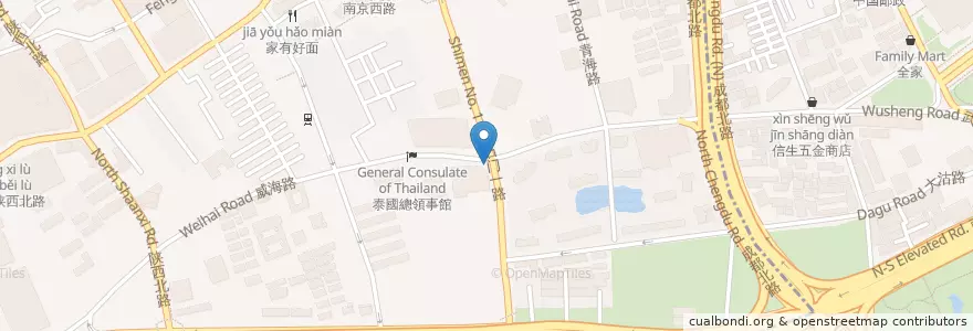 Mapa de ubicacion de 威海路（石门一路） en Çin, Şanghay, Jing'an.
