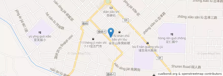 Mapa de ubicacion de 張記蒸餃大王 en 臺灣, 臺灣省, 南投縣, 埔里鎮.