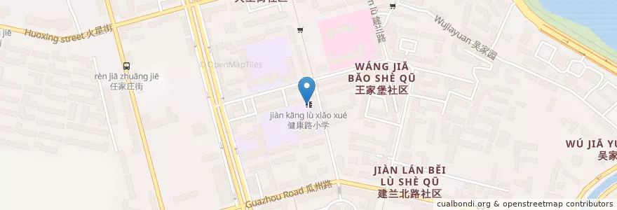 Mapa de ubicacion de 健康路小学 en چین, گانسو, لانژو, 七里河区, 建兰路街道.