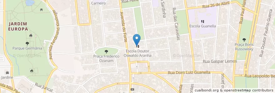 Mapa de ubicacion de Escola Doutor Oswaldo Aranha en ブラジル, 南部地域, リオグランデ・ド・スル, Região Metropolitana De Porto Alegre, Região Geográfica Intermediária De Porto Alegre, Região Geográfica Imediata De Porto Alegre, ポルト・アレグレ.