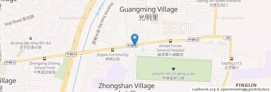Mapa de ubicacion de 森林公園阿英小吃店 en تايوان, تاي شانغ, 太平區.