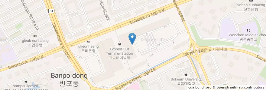 Mapa de ubicacion de 서울고속버스터미널(경부·영동선) en 대한민국, 서울, 서초구, 반포동.