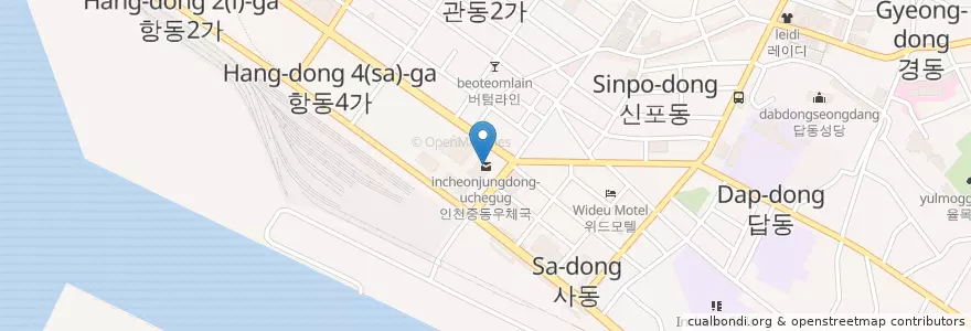 Mapa de ubicacion de 인천중동우체국 en Coreia Do Sul, 인천, 중구, 신포동.