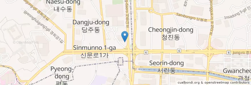 Mapa de ubicacion de 광화문역 7번출구 앞 en 大韓民国, ソウル, 鍾路区, 社稷洞.