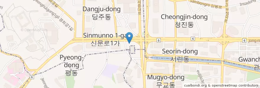 Mapa de ubicacion de 광화문역 6번출구 옆 en 대한민국, 서울, 사직동.